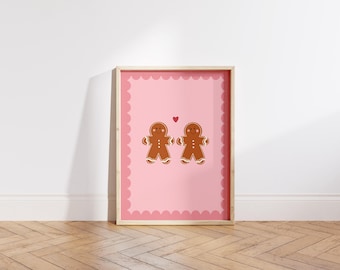 Lebkuchenpaar Druck | Weihnachtsdruck | Niedlich | Weihnachtswandkunst | Poster | Home Drucken | Liebe