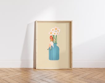 Art Print Floral | Mädchen auf Vase, Neutral Home Decor