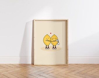 Zitrone Squeezy Print | Küchen Poster | Geschenk | Wandkunst | Poster | Lebensmittel Druck | Hell | Gelb | Paar Druck
