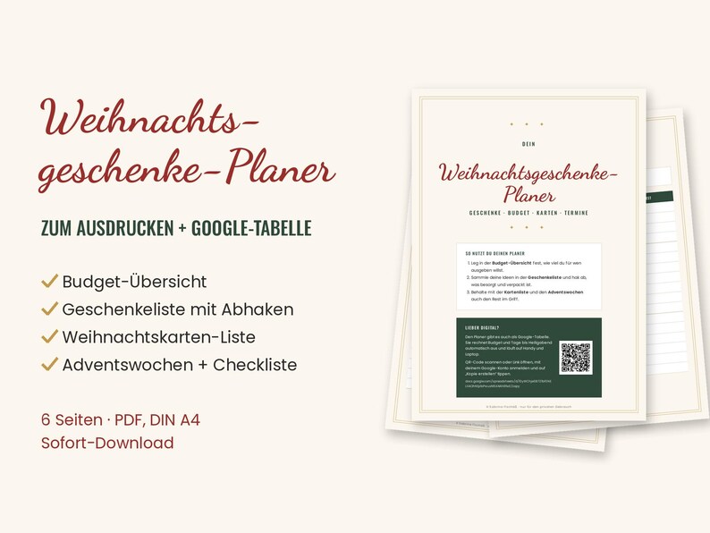 Planejador de Presentes de Natal no Google Sheets | Lista de Presentes com Orçamento e Contagem Regressiva | PDF para Imprimir | Organizador de Natal imagem 4