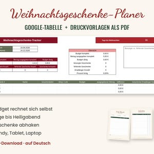 Planejador de Presentes de Natal no Google Sheets | Lista de Presentes com Orçamento e Contagem Regressiva | PDF para Imprimir | Organizador de Natal imagem 1