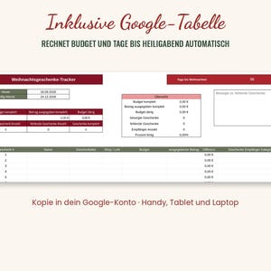 Planejador de Presentes de Natal no Google Sheets | Lista de Presentes com Orçamento e Contagem Regressiva | PDF para Imprimir | Organizador de Natal imagem 2