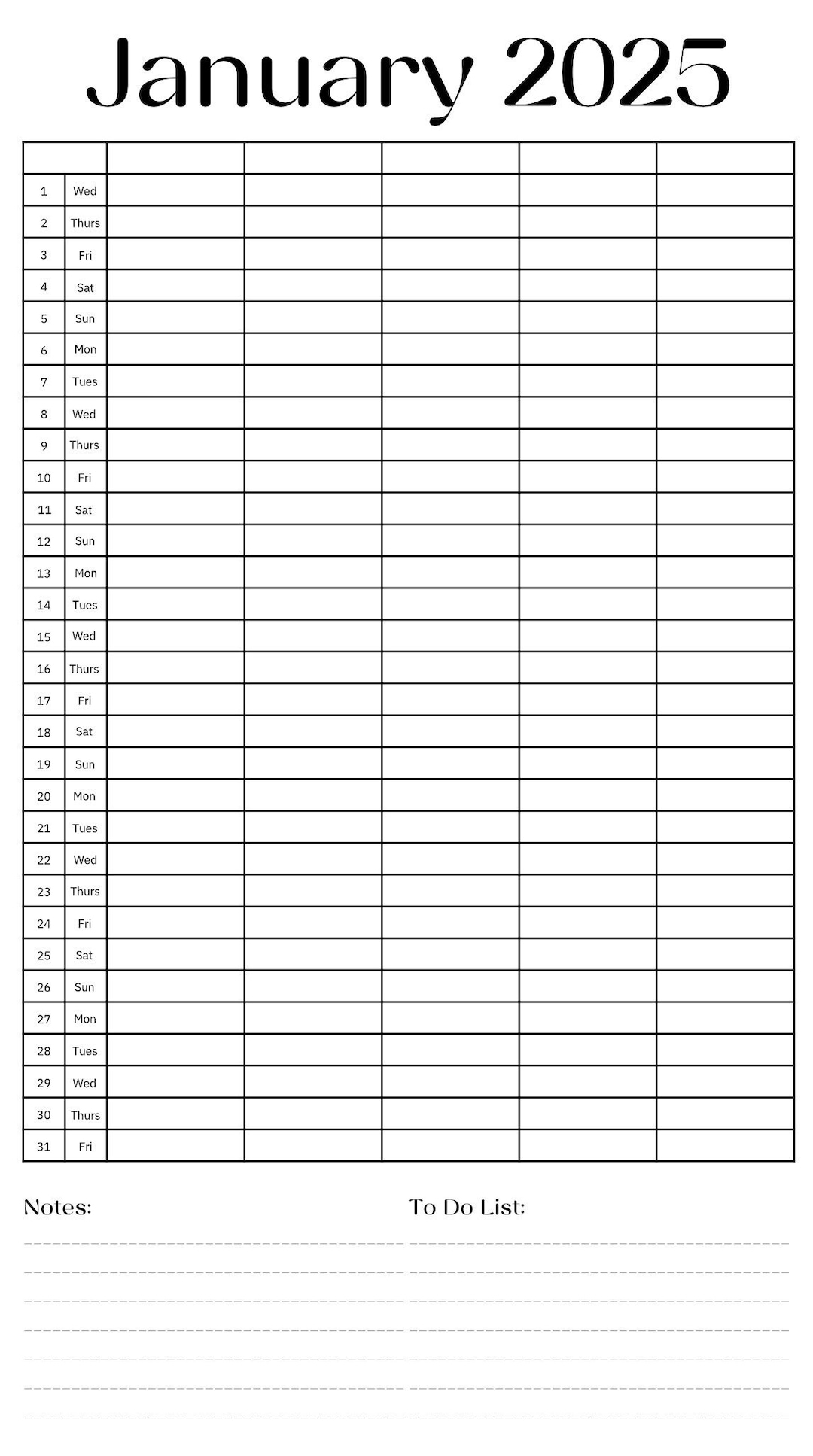 Blank 2025 Family Calendar, Notes, to Do List, Multiple Columns - Etsy blank-2025-family-calendar-notes-to-do-list-multiple-columns-etsy