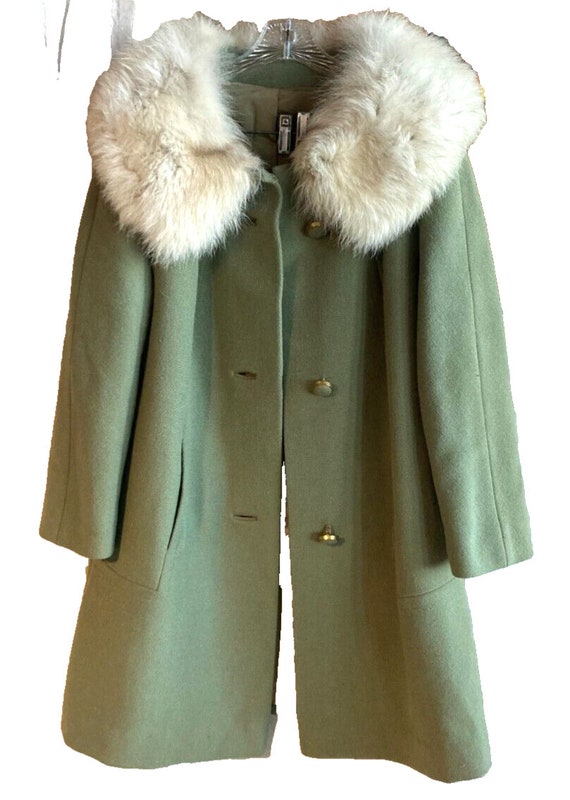 vintage wool swing coat with arctic fox fur trim s