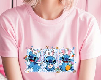 Stitch Easter Bunny Shirt, Kawaii Alien T-Shirt, Spring Holiday Tee for Fans