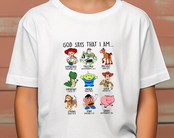 God Says I am Shirt, US Cotton, Woody, Buzz, Andy's Toys, Disney Movie, Disneyland Family Trip, Birthday Gift Tee for Fans.