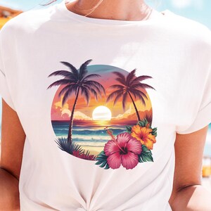 Coastal Sunset T-Shirt: Retro Beach Vibes, Soft Cotton Tee