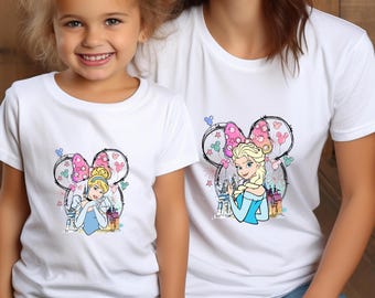 Disney Princesses T-shirt, US Cotton, Elsa, Anna, Merida, Tiana, Pocahontas, Snow White, Belle, Moana, Family Trip, Birthday Gift for Fans,