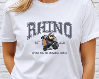 Disney Rhino T-shirt, US Cotton, Spidey and His Friends, Family Trip, Birthday Gift Tee for Fans