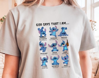 God Says I Am Stitch T-Shirt – Empowered, Loved, Unique Christian Tee