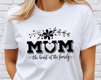 Mom Heart Graphic T-Shirt, US Cotton, Crewneck Mother's Day Gift