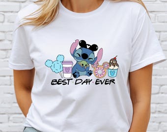 Disney Stitch "Best Day Ever" T-Shirt, Cotton Unisex Tee, Birthday Gift for Fans