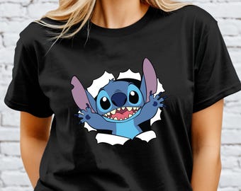 Disney Lilo & Stitch Breaking Through T-Shirt, US Cotton, Birthday Gift Tee