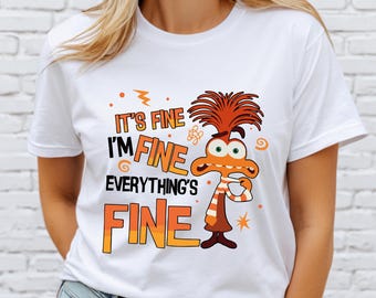 It's Fine Sarcastic Cartoon T-Shirt, Retro Anxiety Quote Tee, Gift Tee for Fans