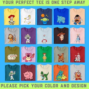 Disney Toy Story Characters Custom T-Shirt, US Cotton Crewneck Shirt, Disney Pixar Andy's Toys, Buzz, Woody, Gift Tee for Fans