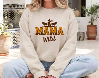 Mama Wild Western Graphic Tee, Cowgirl Horse Shirt, Country Mom Gift