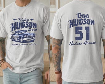 Doc Hudson Hornet T-Shirt, 100% US Cotton, Retro Racing Cars, Piston Cup Champion