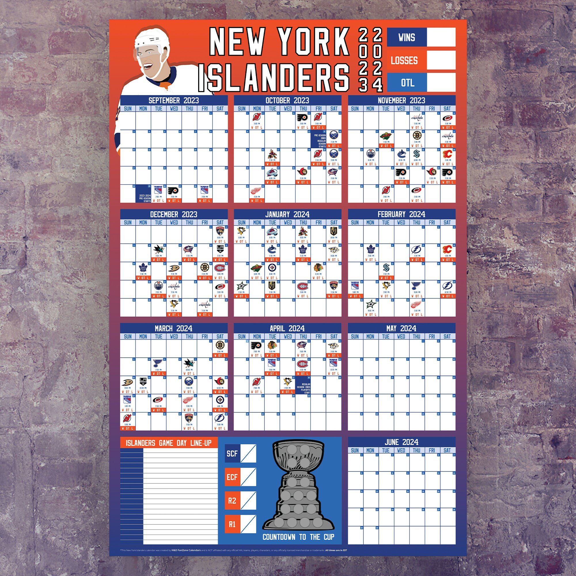 Islanders 20232024 Schedule dry Erase Calendar Etsy