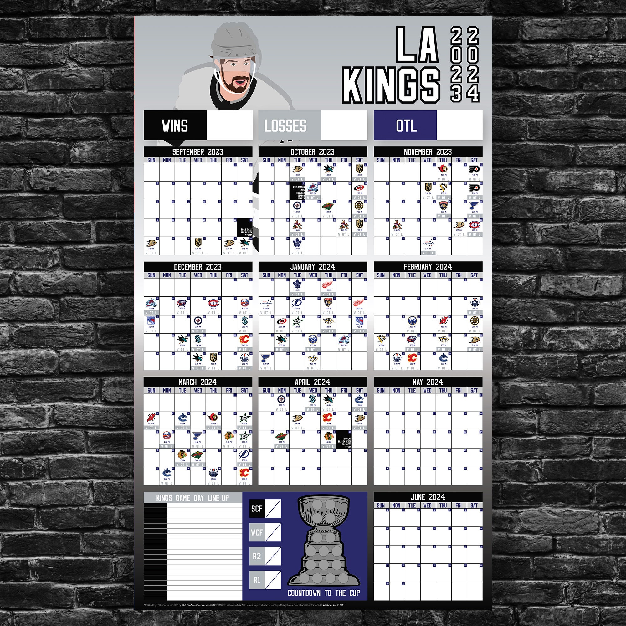 Kings 2023-2024 Schedule dry Erase Calendar 