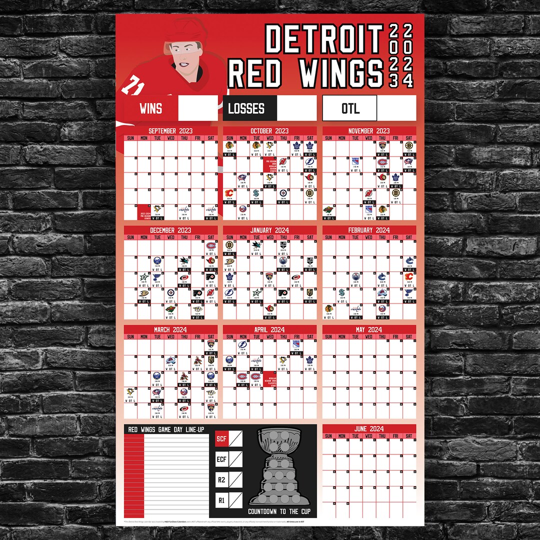 Red Wings 20232024 Schedule dry Erase Calendar Etsy