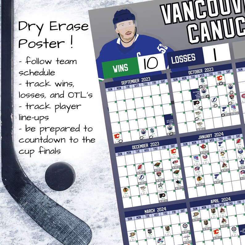 Canucks 20232024 Schedule Dry Erase Calendar Etsy.de