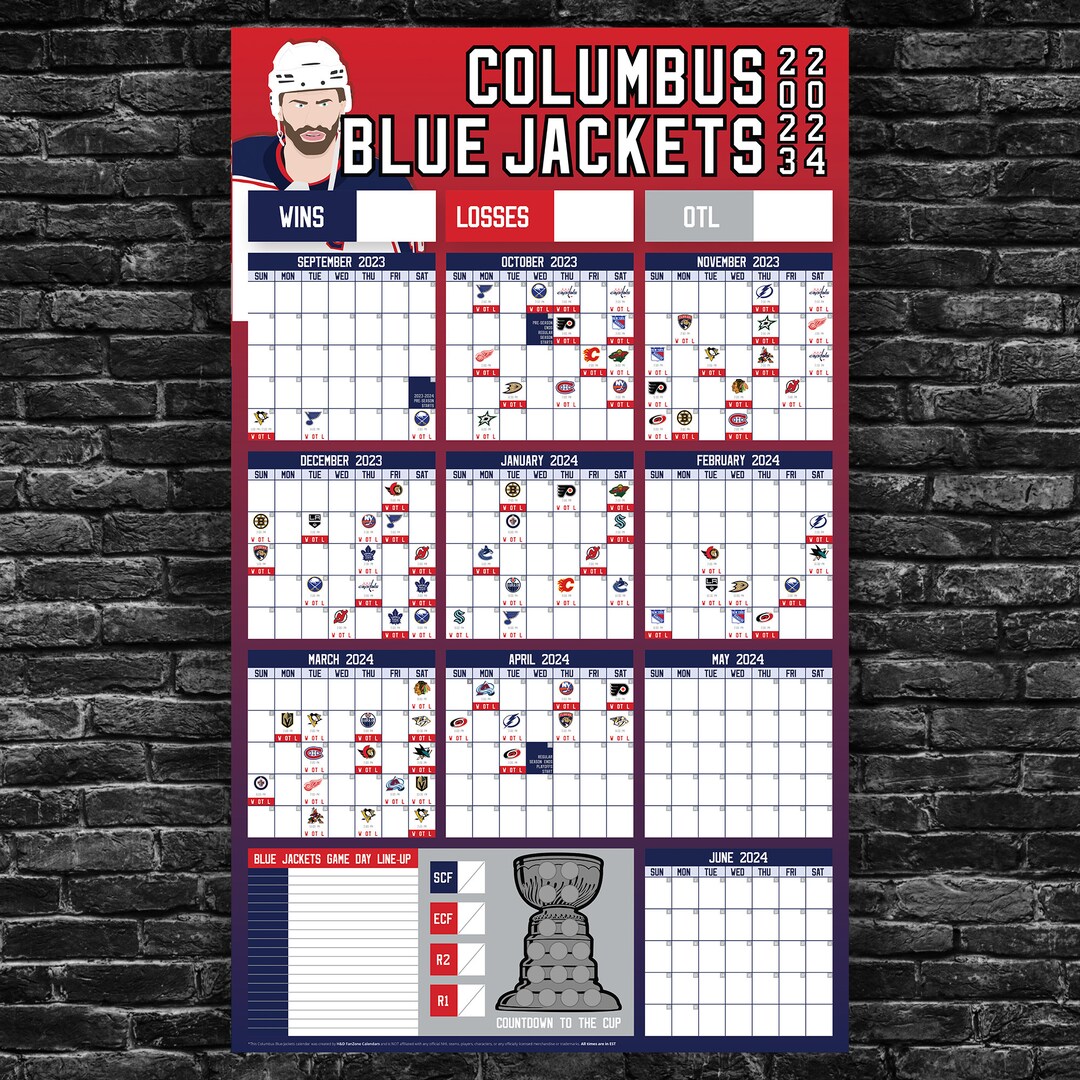 Blue Jackets 20232024 Schedule dry Erase Calendar Etsy