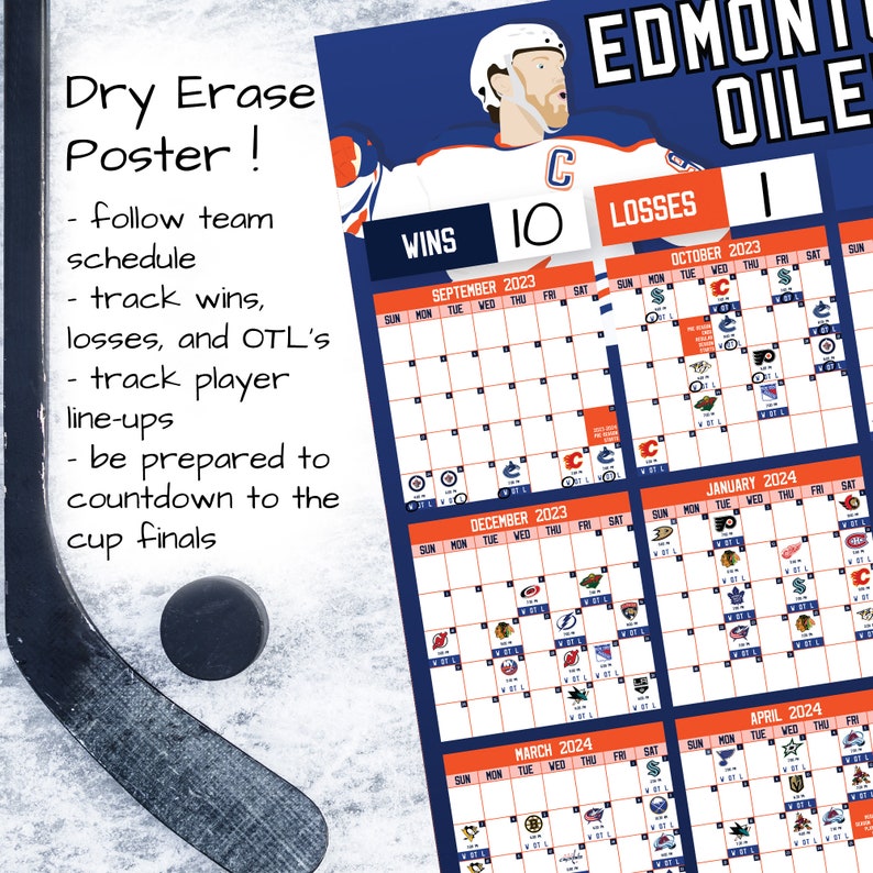 Oilers 20232024 Schedule dry Erase Calendar Etsy