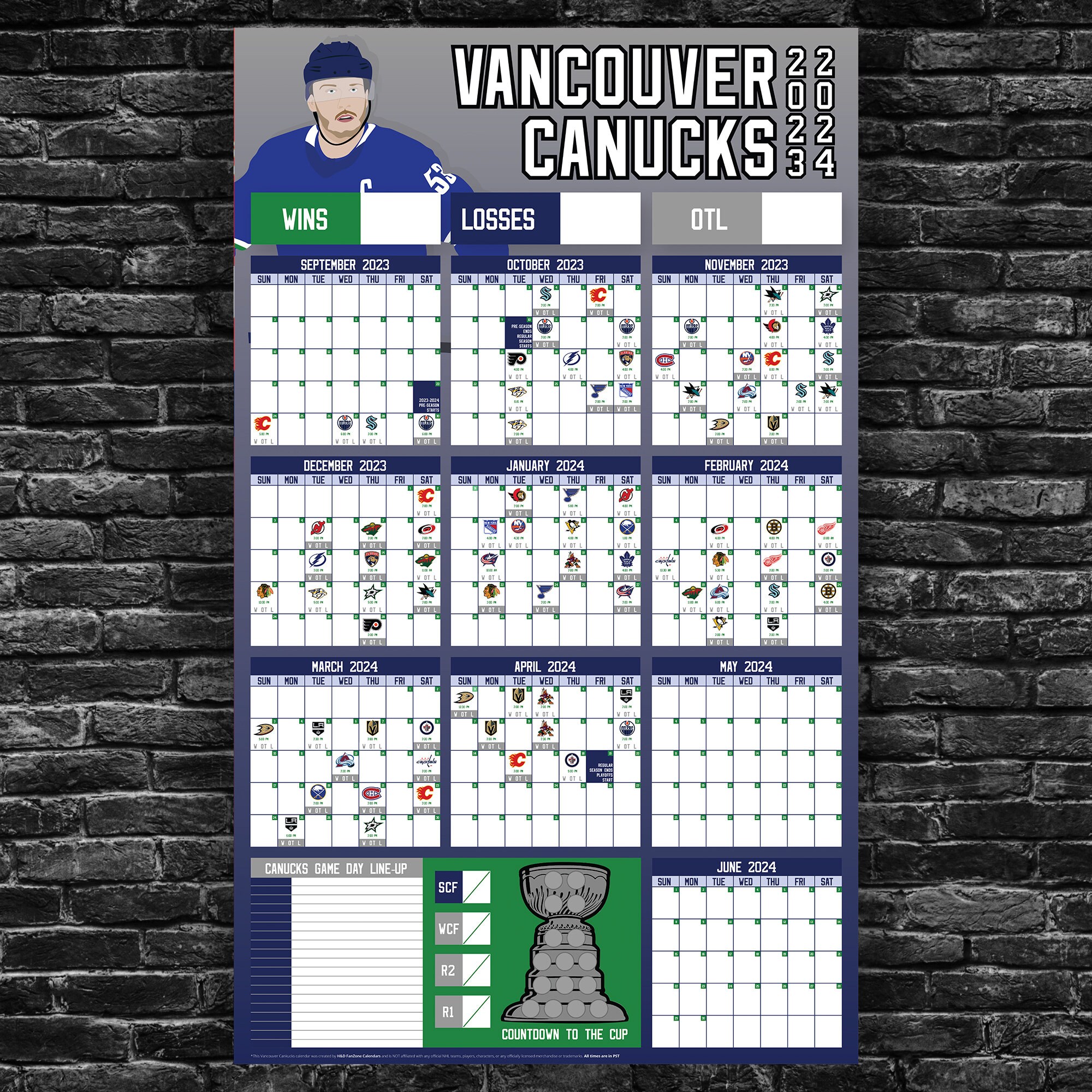 Canucks 20232024 Schedule dry Erase Calendar Etsy