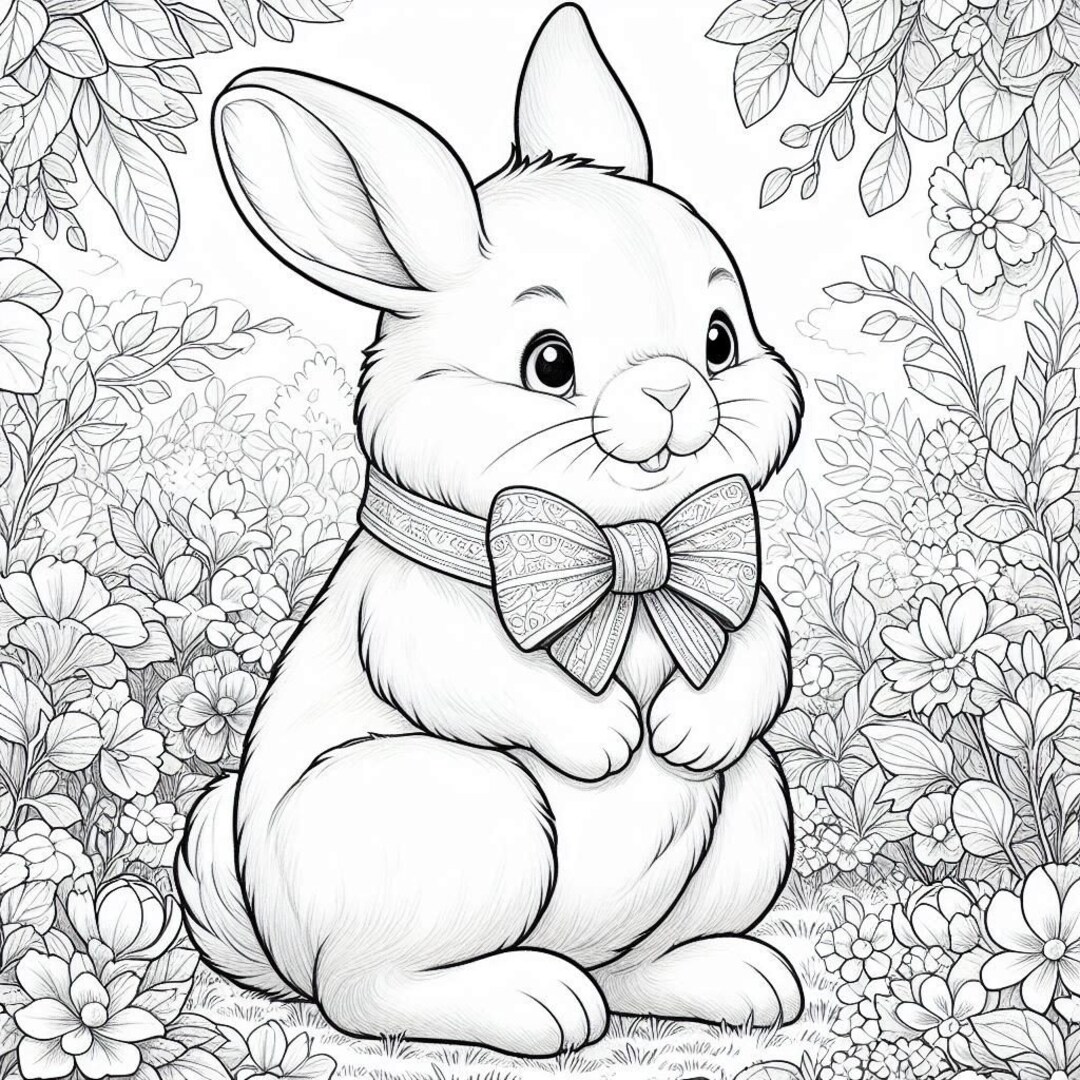 Adult Coloring Rabbit Picture Rabbit Coloring Page for Adults and Bigger Kids. Cute and Fun ...