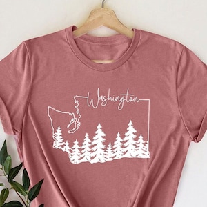 Chemise carte de l'État de Washington, chemise Washington, cadeaux de voyage à Washington, T-shirt de l'État de Washington, chemise souvenir de Washington, t-shirt forêt de Washington