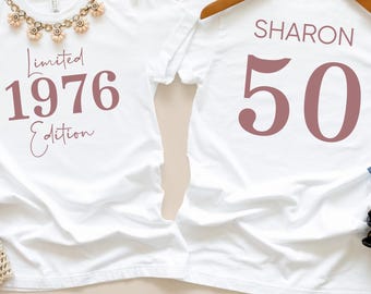 Personalized Name and Age Birthday Tee, Custom 50th Birthday T-Shirt, 50th Birthday Gift Shirt for Women, Limited Edition 1976 Bday Shirt