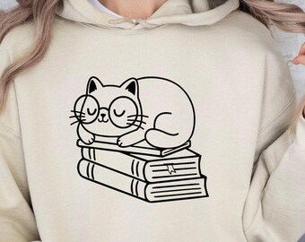Cat Lover Hoodie, Cat Book Hoodie, Books and Cat Hoodie, For Every Cat Mom and Bookworm Hoodie, Positivity Cat Lover Bookish Hoodie