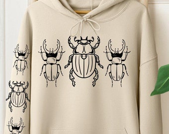 Bug Lover Gift, Vintage Beetle Hoodie, Insect Lover Sweatshirt, Nature Illustration Hoodie, Entomology Hoodie, Insect Art Pullover Hoodie