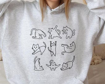 Motivational Yoga Hoodie, Yoga Cat Sweatshirt, Cat Yoga Poses Sweatshirt, Cat Lover Hoodie, Meditation Cat Sweatshirt, Animal Lovers Hoodie