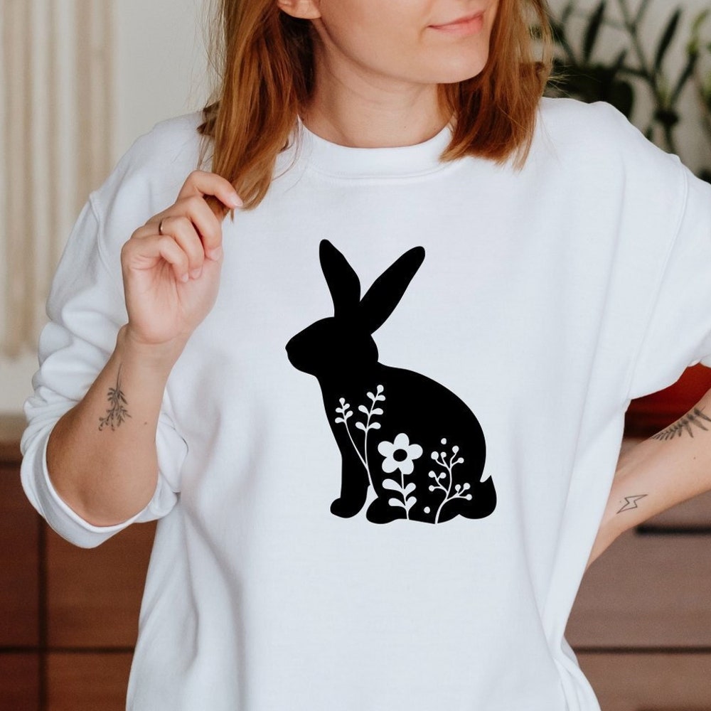 Easter Bunny Sweatshirt, Floral Rabbit Sweatshirt, Bunny Sweatshirt, Easter Sweatshirt, Nature Lover Sweatshirt, Animal Lover Sweatshirt Animood Collections