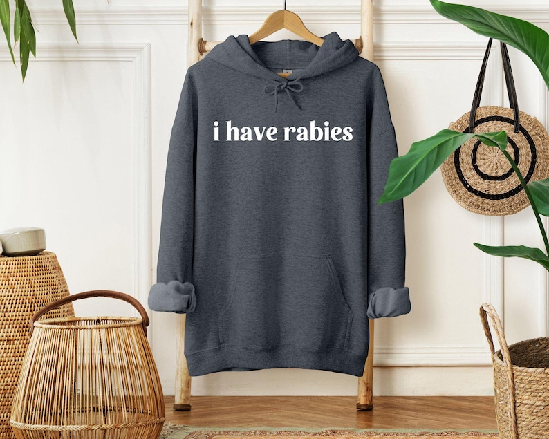 Sudadera con capucha sarcástica divertida, sudadera con capucha "Tengo rabia", sudadera con capucha estética, sudadera con capucha de humor negro extraño, sudadera con capucha moderna, sudadera con capucha de humor para adultos imagen 1