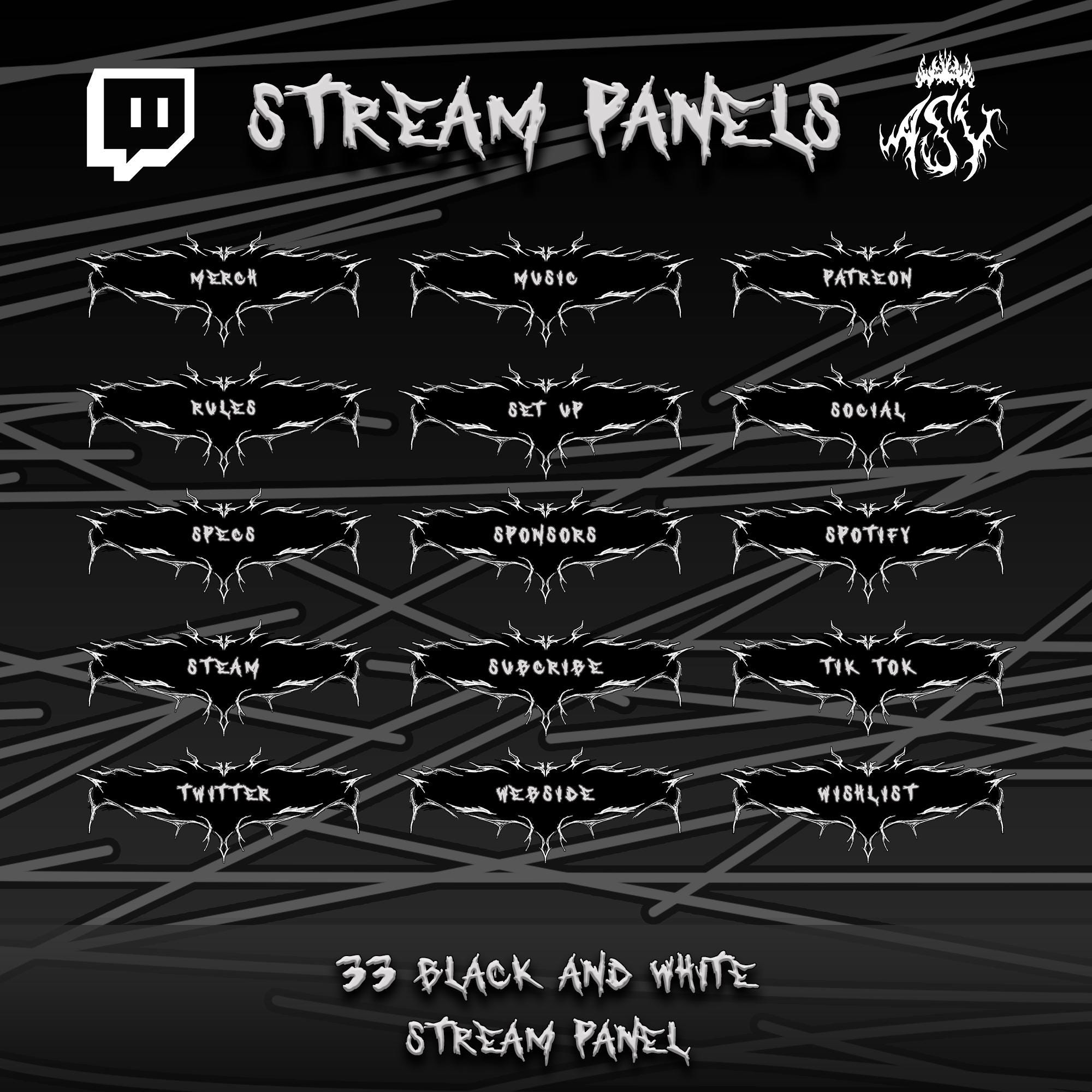 Black and White Twitch Panel Dark Twitch Pane Stream Panels Goth
