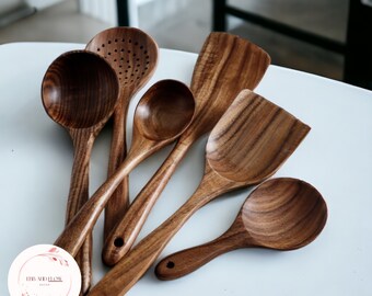 Ensemble de spatules en bois pour la cuisine, ustensiles de cuisine en bois, cuillères de cuisine en bois, ustensiles de cuisine en bois, ensemble de cuillères spatule faites main, cadeau de cuisine pour maman