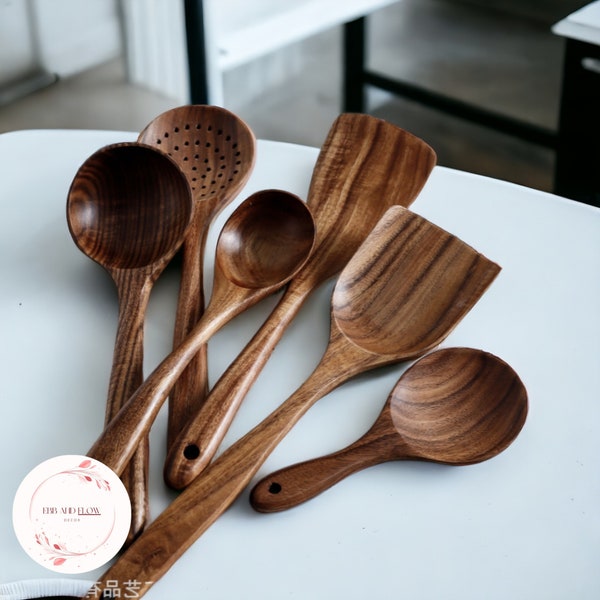 Juego de espátulas de madera para cocinar, herramientas de cocina de madera, cucharas de cocina de madera, utensilios de cocina de madera, juego de cucharas de espátula hechas a mano, regalo de cocina para mamá