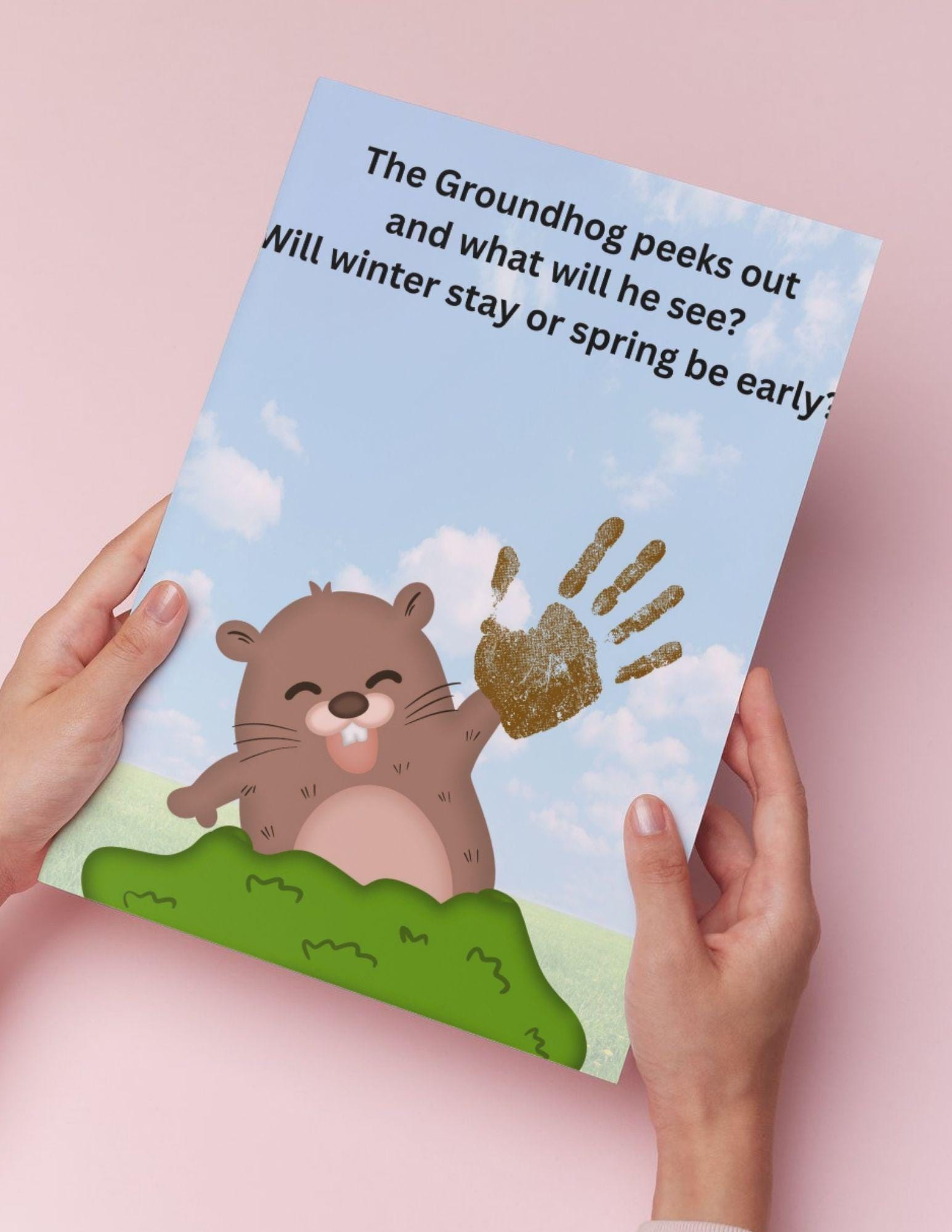 43 Must-Make February Crafts for Kids for Beating Boredom 2 Groundhog Day Handprint Craft Printable Preschool February Activity…