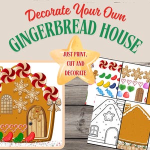 Printable Gingerbread House Craft | Cut and Paste Christmas Activity | Color or B&W Gingerbread Template | Kids Holiday Craft |