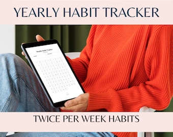 Yearly Habit Tracker. Habit Tracker. Twice per Week. Habit tracker printable. Self Development. Productivity. Achieve Your Goals. Printable.