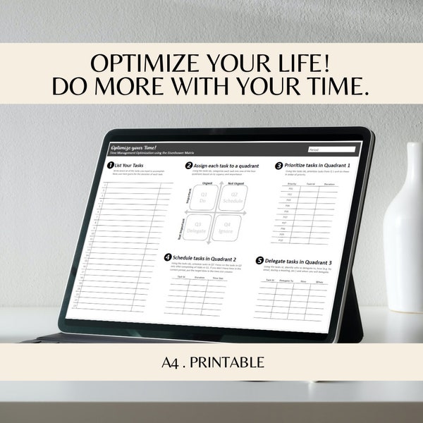 Time Management printable, Time management planner, Time management matrix, Time management tools. Eisenhower. Productivity. Optimize