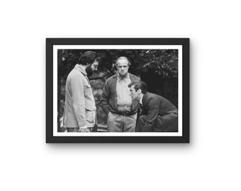 Marlon Brando, Al Pacino and Francis Ford Coppola on set of The Godfather  - Behind the scene Print