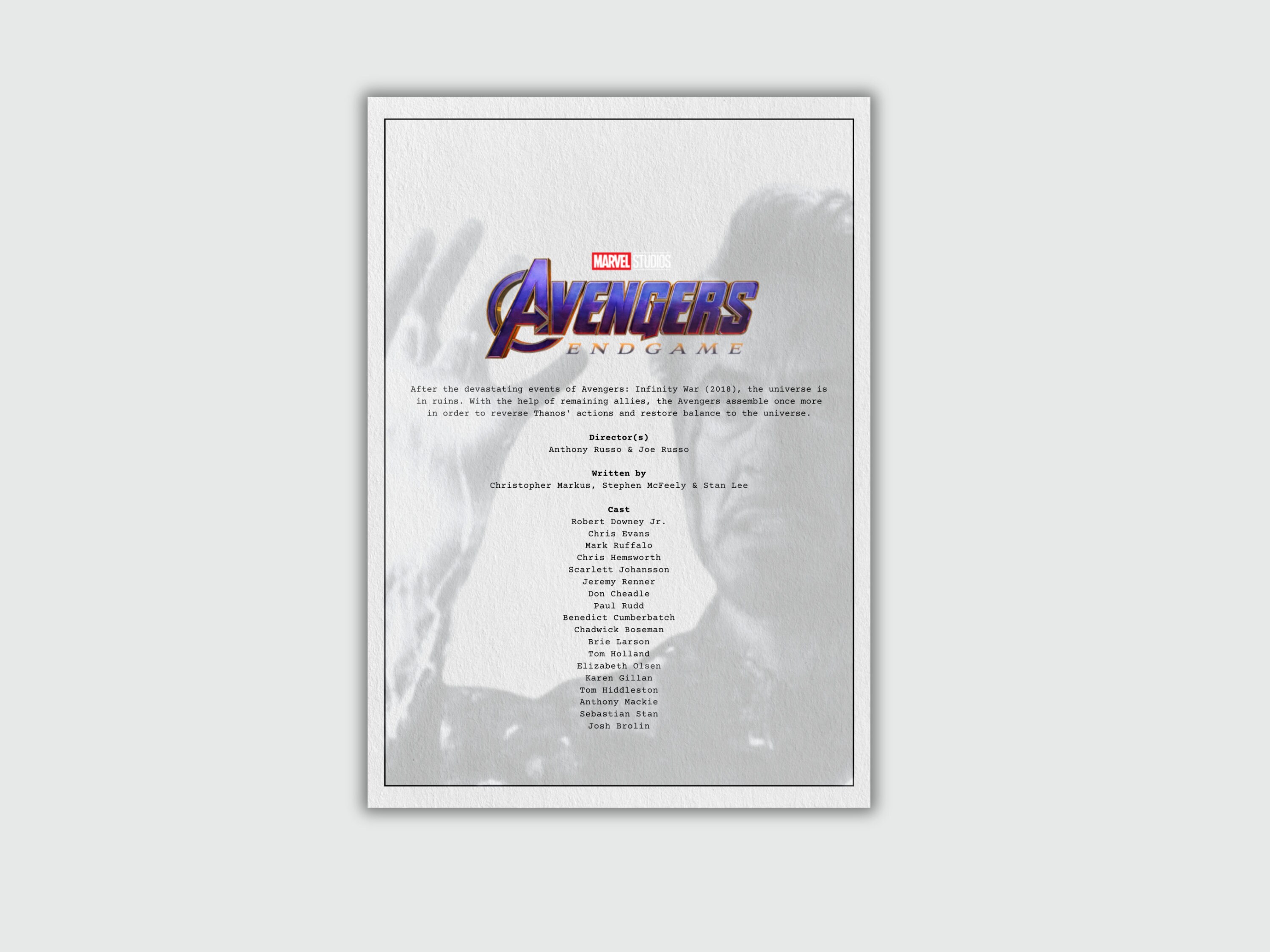 Avengers: Endgame Script Limited Signature Edition Custom Frame