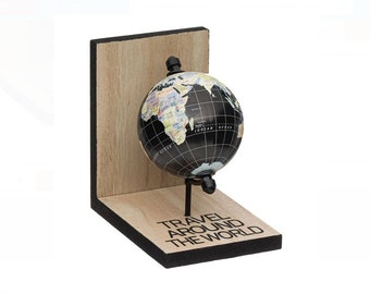 Wooden Bookend Travel Around the World, Shelf Decor