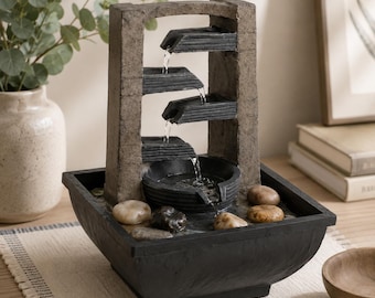 Desktop Fountain with LED Light – 4-Tier Zen Water Fountain