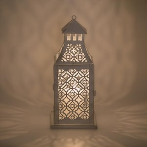 Decorative Lantern Metal Hanging Perforated Design Metal Lanterns Elegant  White Color Metal Lantern, Wedding Decor, Moroccan Lantern