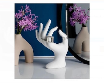 Rangement à bijoux, support blanc, présentoir à bagues