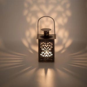 Set of 2 Bronze Metal Lanterns Elegant unused Small Bronze Metal Lantern, Wedding Decor, Moroccan Lantern